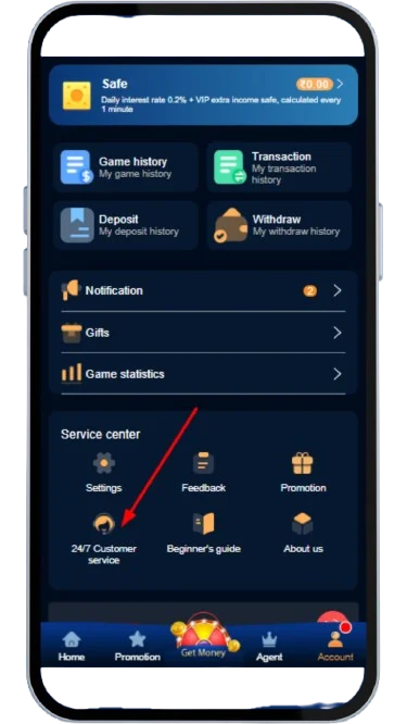 Click on customer service option